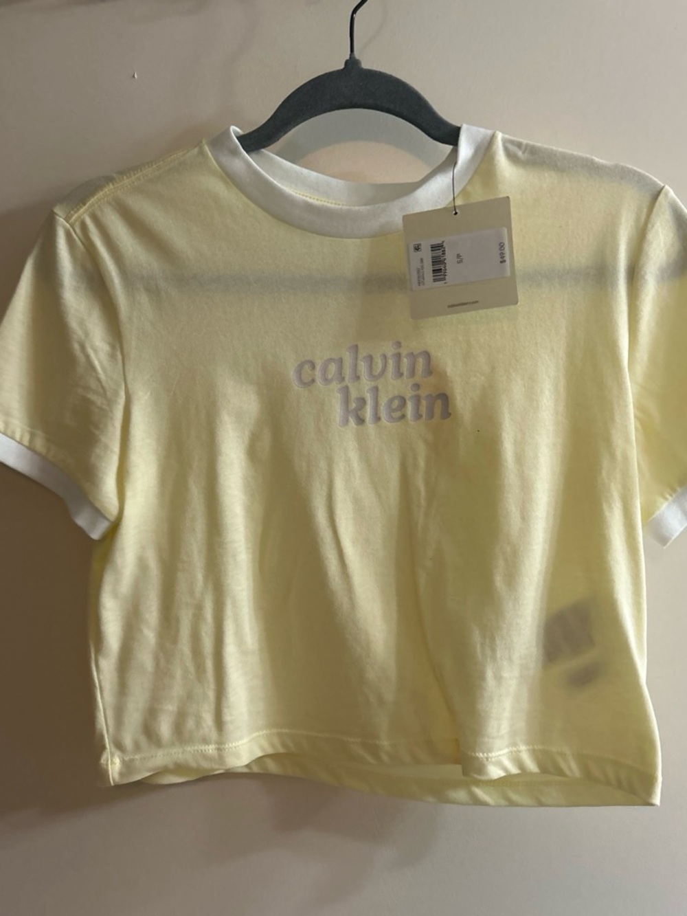 Calvin Klein Pale Yellow Ringer Tee with White Trim